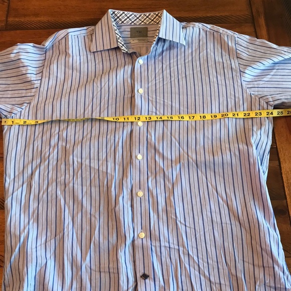 Thomas Dean Blue Striped button down contrast cuff - Picture 7 of 8
